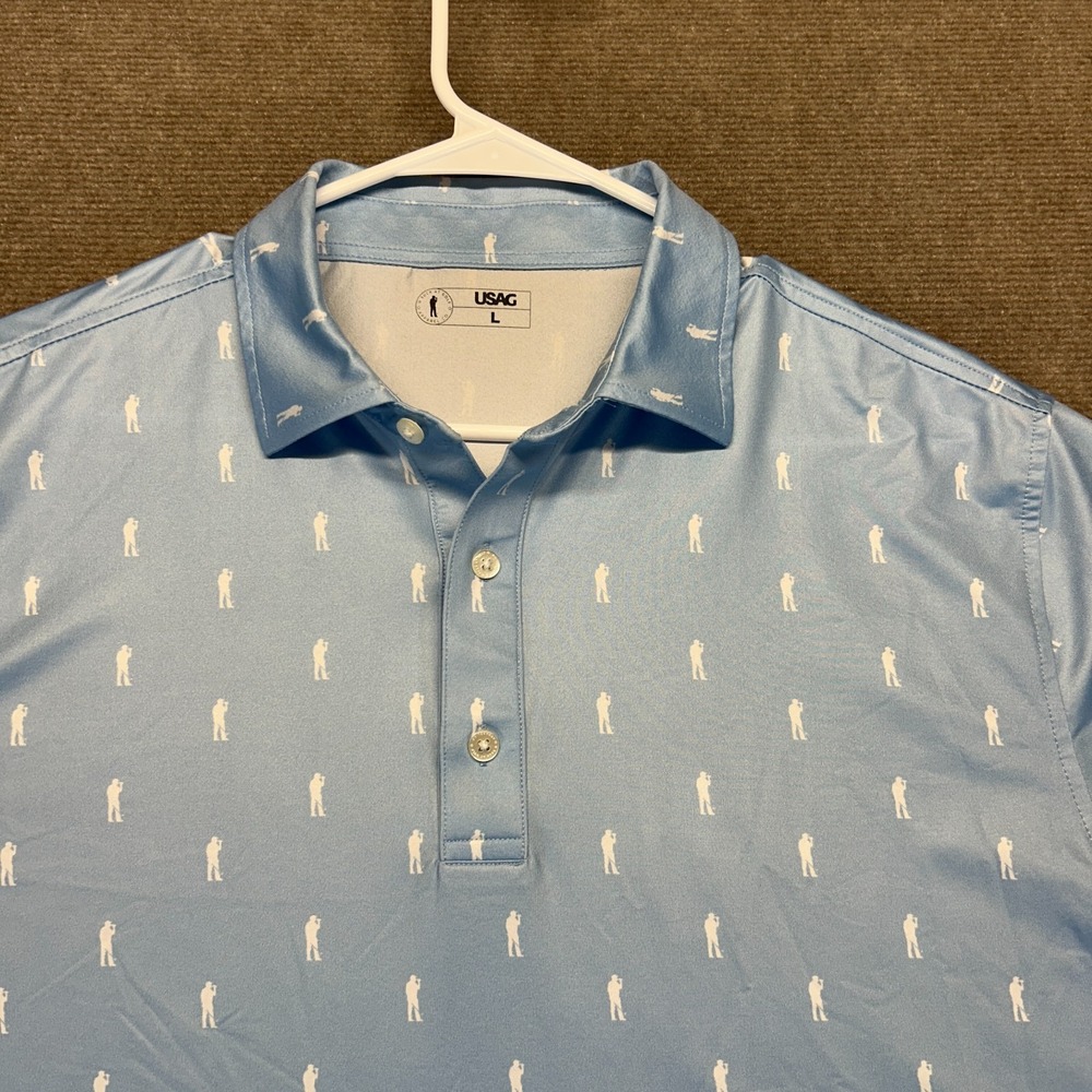 U Suck at Golf Performance Polo Shirt Men's Large Light Blue Here for Beer USAG